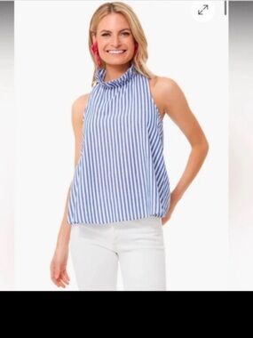 Tuckernuck Pomander Place Blue Stripe Mason Blouse Bow Tie Back  size Medium